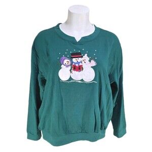 VTG Women’s Plus Embroidered Snowman 4X Sweatshirt Green NWOT Easy Essentials